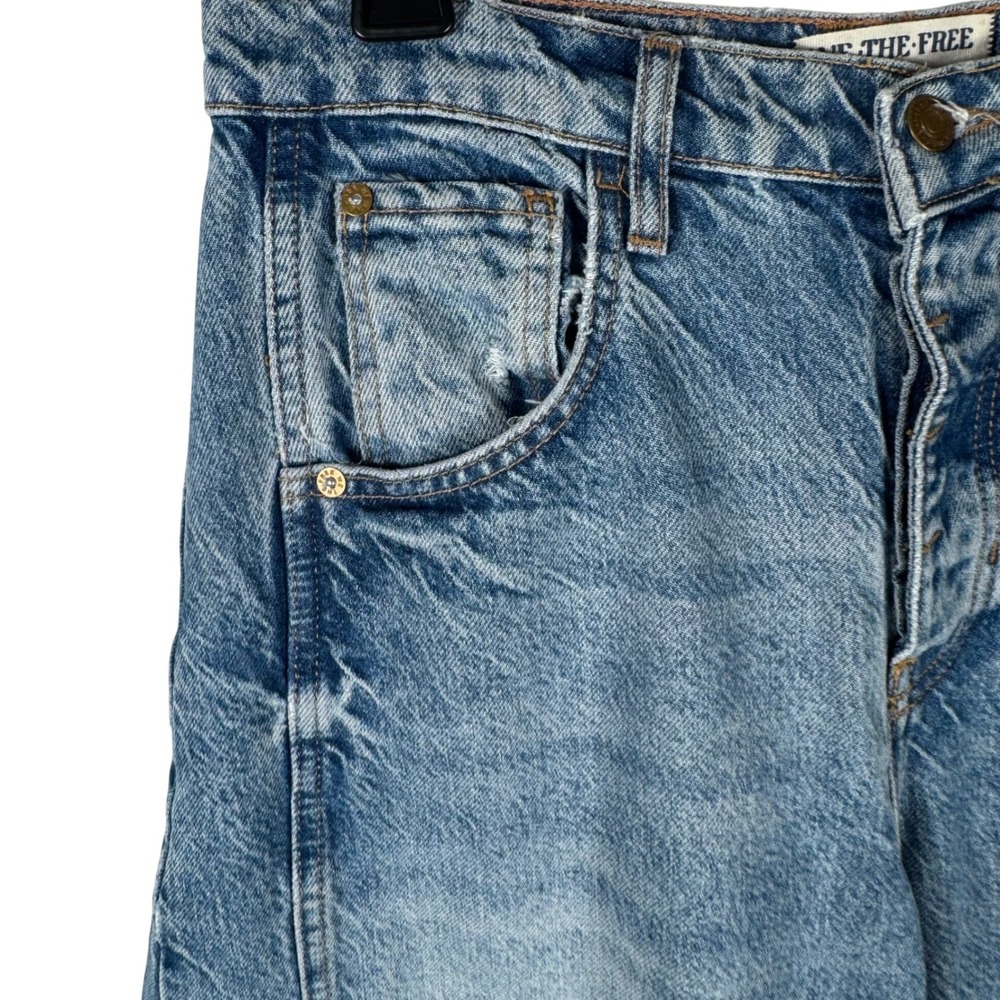 We The Free Lucky You Mid Rise Barrel Jeans Womens 27 Light Wash Blue Curved Leg - Picture 9 of 9